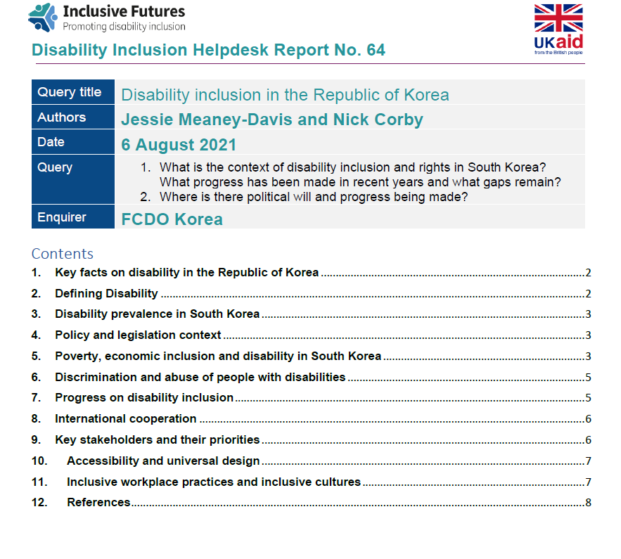 Query 64 Disability inclusion in the Republic of Korea Social